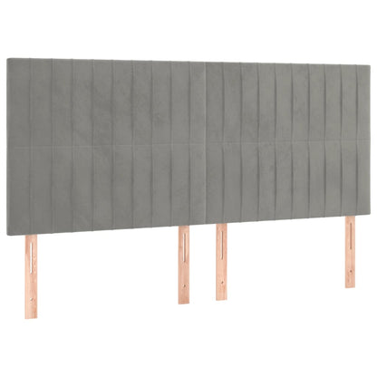 Boxspring Met Matras En Led Fluweel Lichtgrijs 180 x 200 cm Verticale strepen