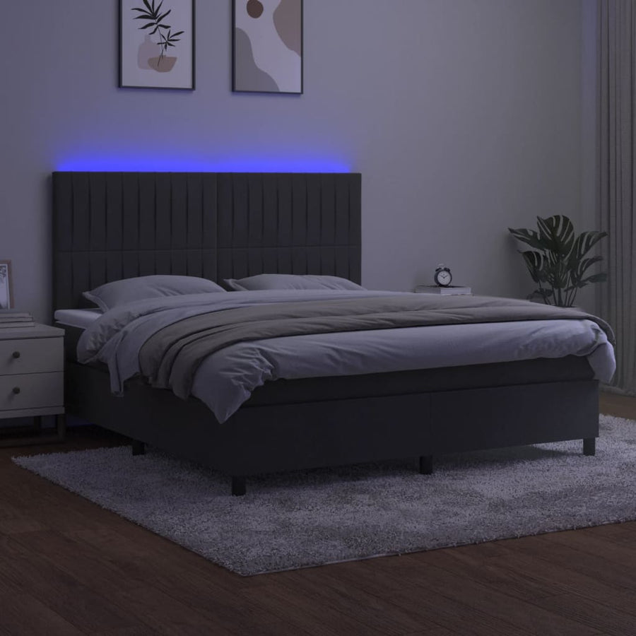 Boxspring Met Matras En Led Fluweel Donkergrijs 180 x 200 cm Verticale strepen