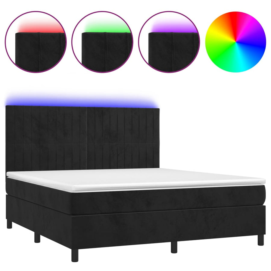 Boxspring Met Matras En Led Fluweel Zwart 180 x 200 cm Verticale strepen