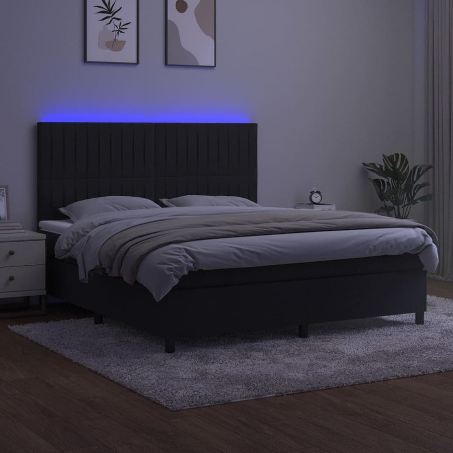 Boxspring Met Matras En Led Fluweel Zwart 180 x 200 cm Verticale strepen