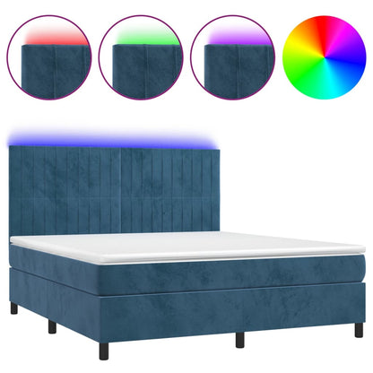 Boxspring Met Matras En Led Fluweel Donkerblauw 180 x 200 cm Verticale strepen