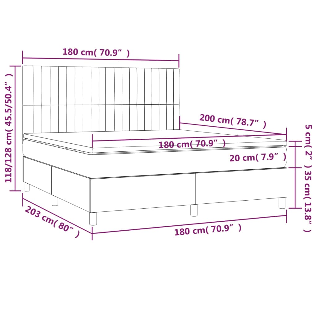 Boxspring Met Matras En Led Fluweel Roze 180 x 200 cm Verticale strepen