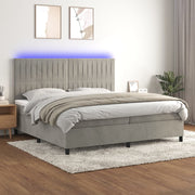 Boxspring 200x200 cm lichtgrijs fluweel met LED