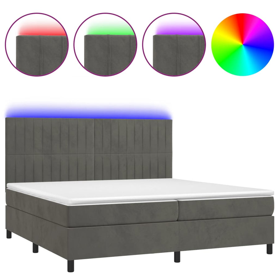 Boxspring Met Matras En Led Fluweel Donkergrijs 200 x 200 cm Verticale strepen