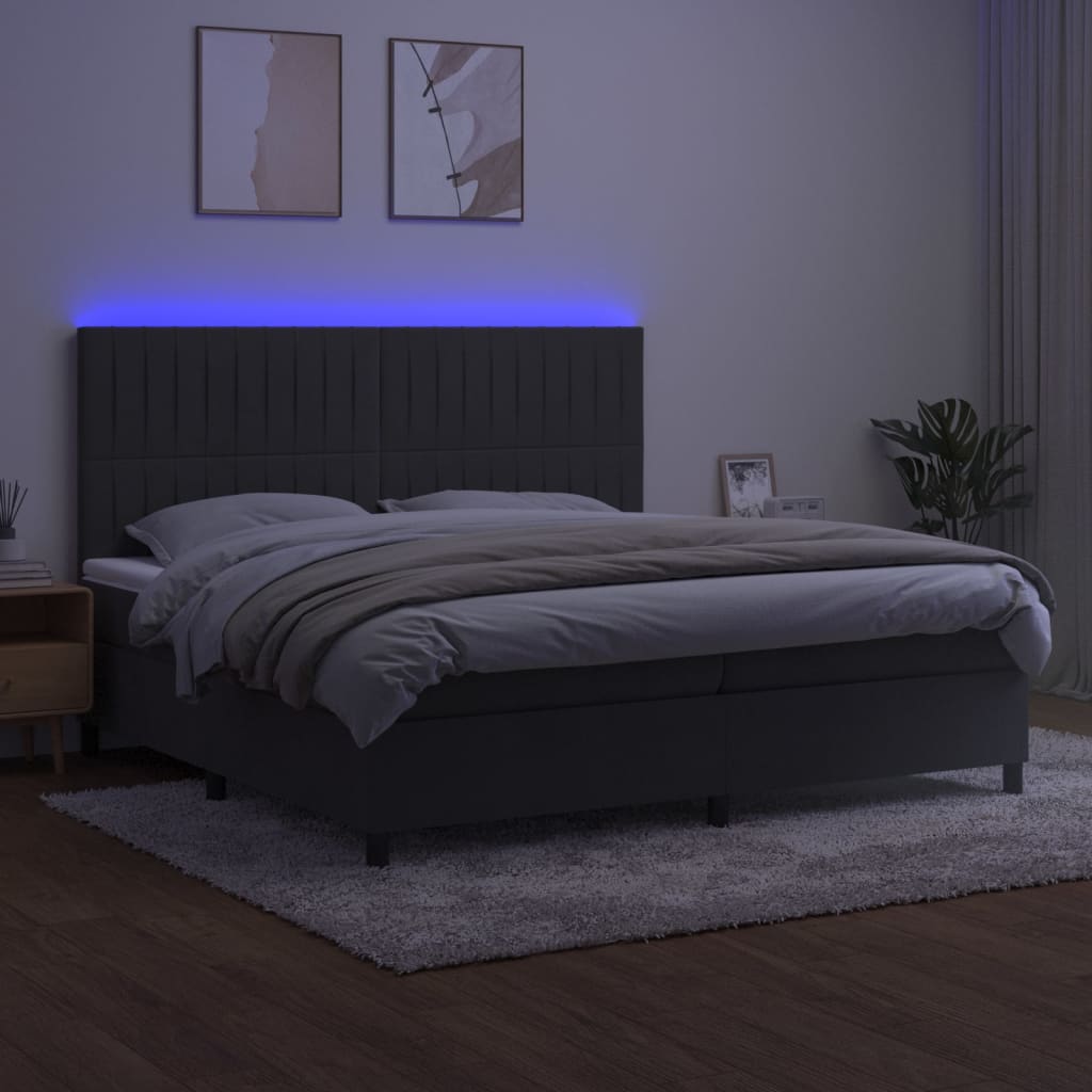 Boxspring Met Matras En Led Fluweel Donkergrijs 200 x 200 cm Verticale strepen