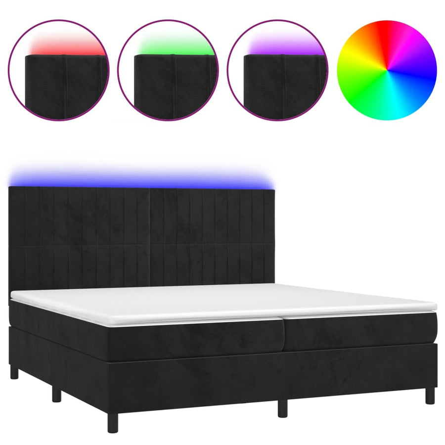 Boxspring Met Matras En Led Fluweel Zwart 200 x 200 cm Verticale strepen