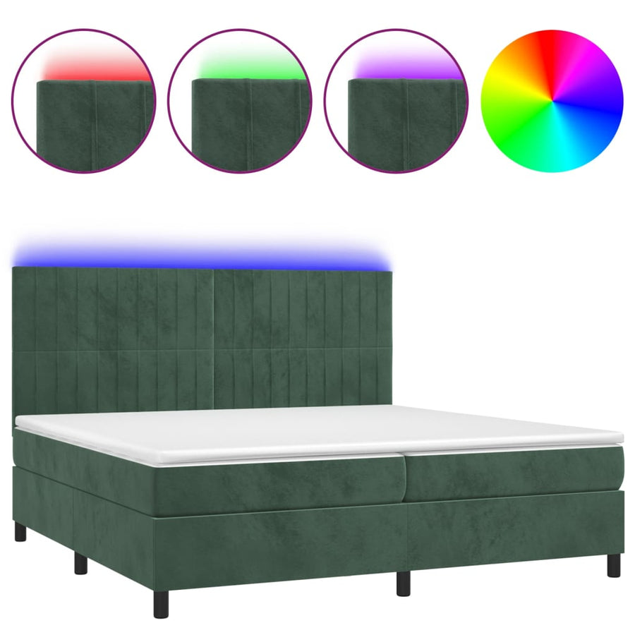 Boxspring Met Matras En Led Fluweel Donkergroen 200 x 200 cm Verticale strepen