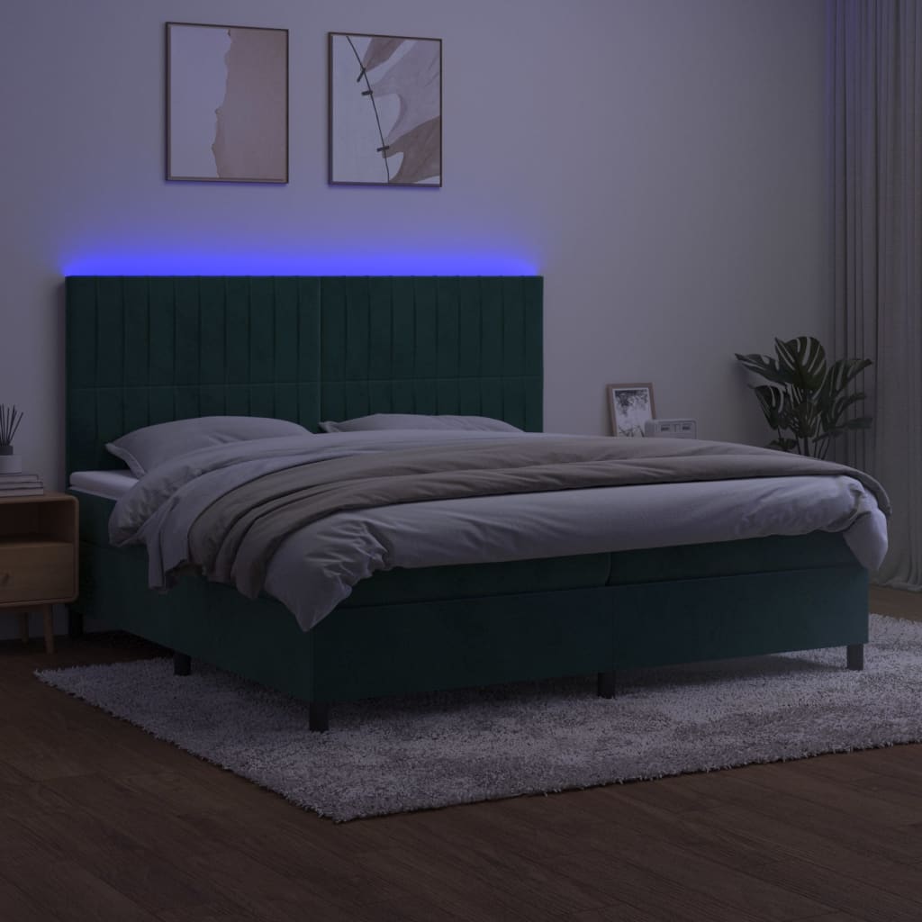 Boxspring Met Matras En Led Fluweel Donkergroen 200 x 200 cm Verticale strepen