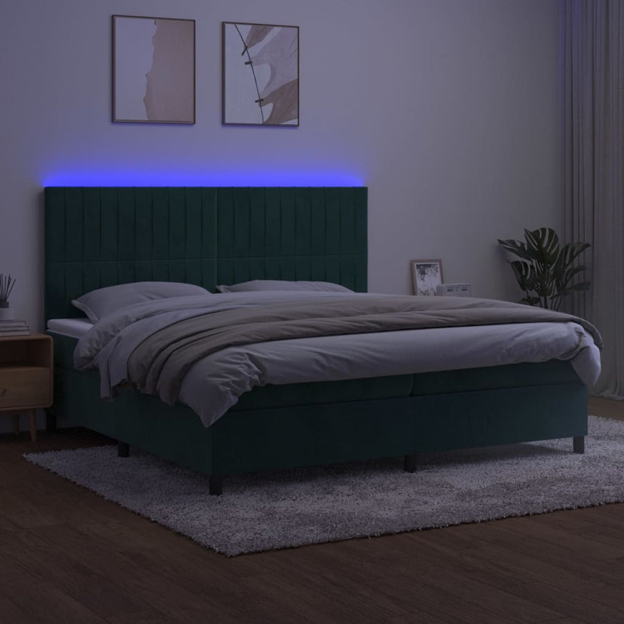 Boxspring Met Matras En Led Fluweel Donkergroen 200 x 200 cm Verticale strepen