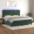 Box spring with mattress and LED velvet dark green 200x200 cm