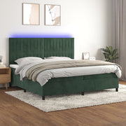 Boxspring met matras LED 200x200 cm donkergroen fluweel