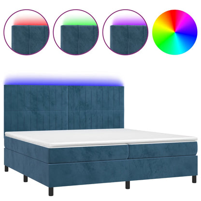 Boxspring Met Matras En Led Fluweel Donkerblauw 200 x 200 cm Verticale strepen