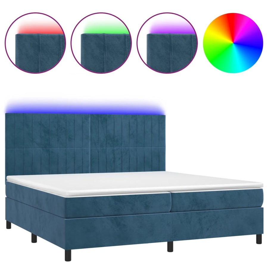 Boxspring Met Matras En Led Fluweel Donkerblauw 200 x 200 cm Verticale strepen