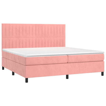 Boxspring Met Matras En Led Fluweel Roze 200 x 200 cm Verticale strepen