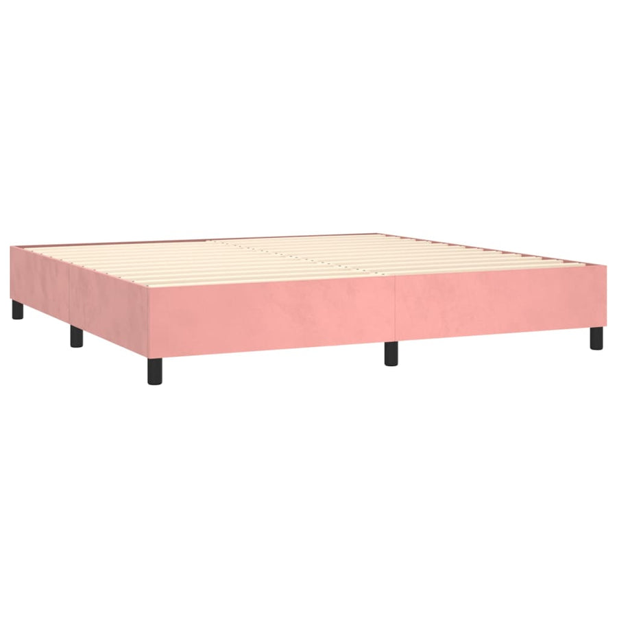 Boxspring Met Matras En Led Fluweel Roze 200 x 200 cm Verticale strepen