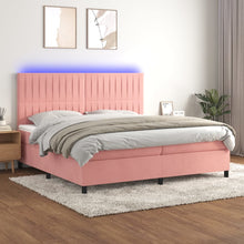 Boxspring Met Matras En Led Fluweel Roze 200 x 200 cm Verticale strepen