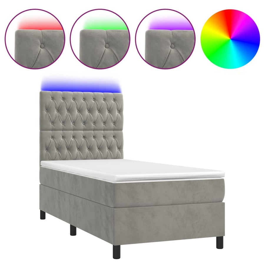 Boxspring Met Matras En Led Fluweel Lichtgrijs 80 x 200 cm Getuft ontwerp