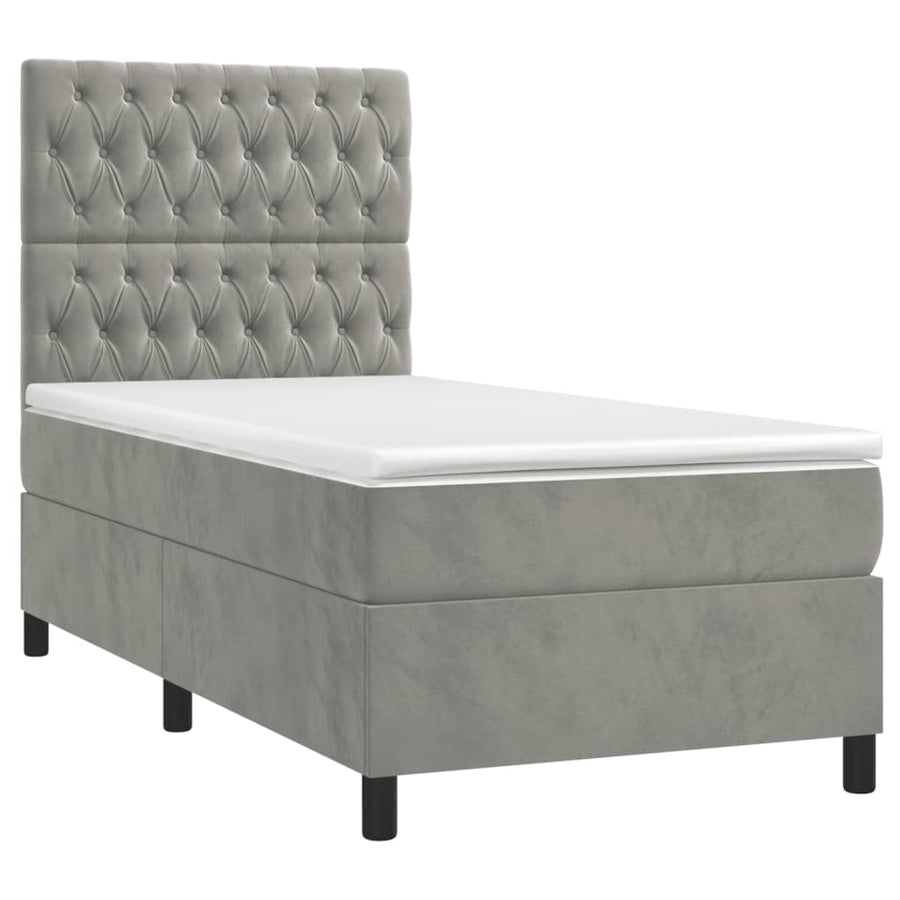 Boxspring Met Matras En Led Fluweel Lichtgrijs 80 x 200 cm Getuft ontwerp