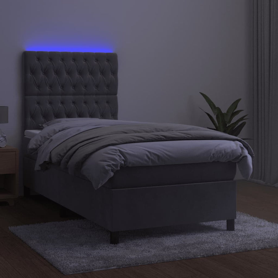 Boxspring Met Matras En Led Fluweel Lichtgrijs 80 x 200 cm Getuft ontwerp