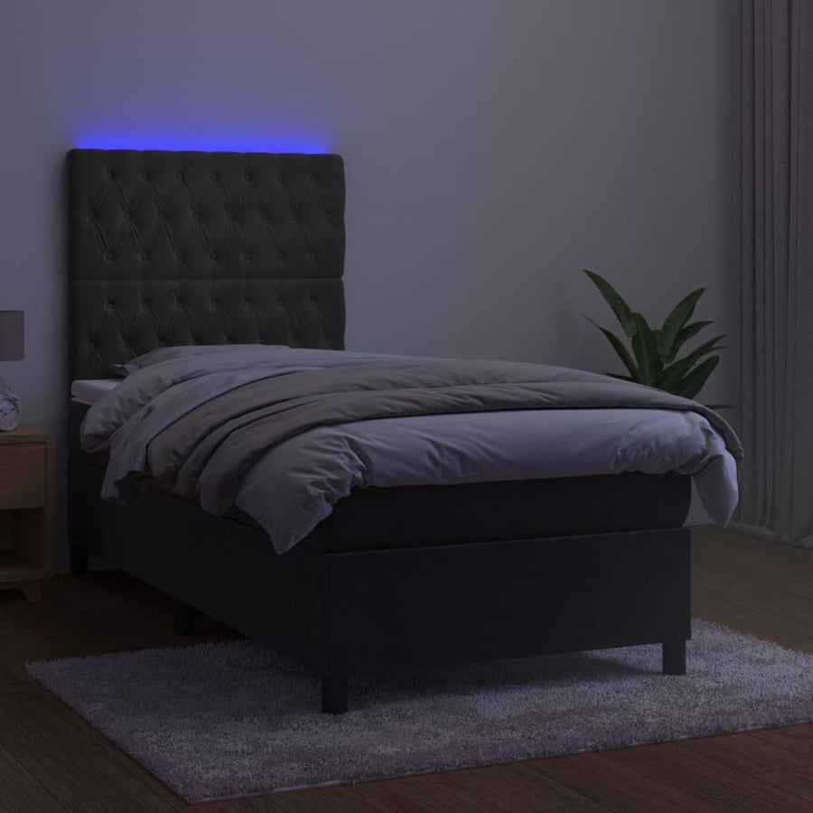 Boxspring Met Matras En Led Fluweel Donkergrijs 80 x 200 cm Getuft ontwerp