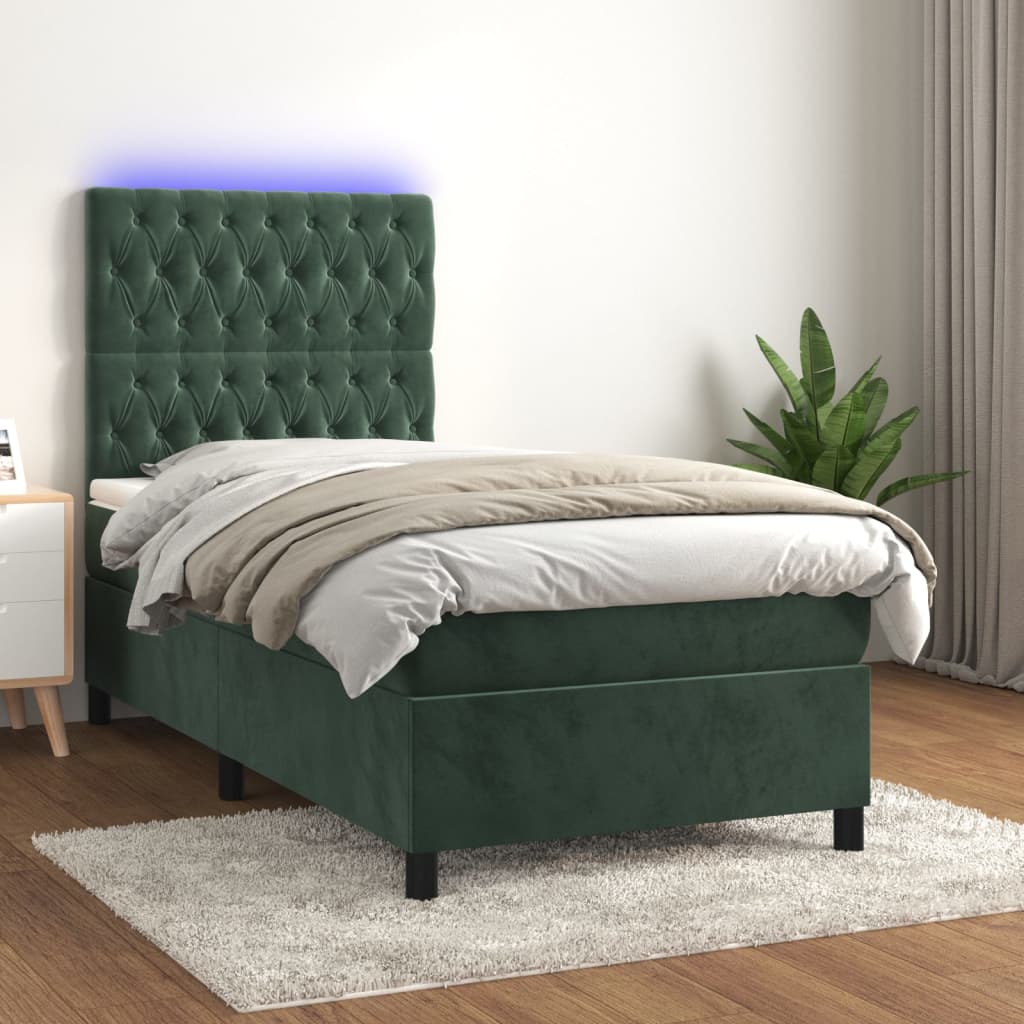 Boxspring Met Matras En Led Fluweel Donkergroen 80 x 200 cm Getuft ontwerp