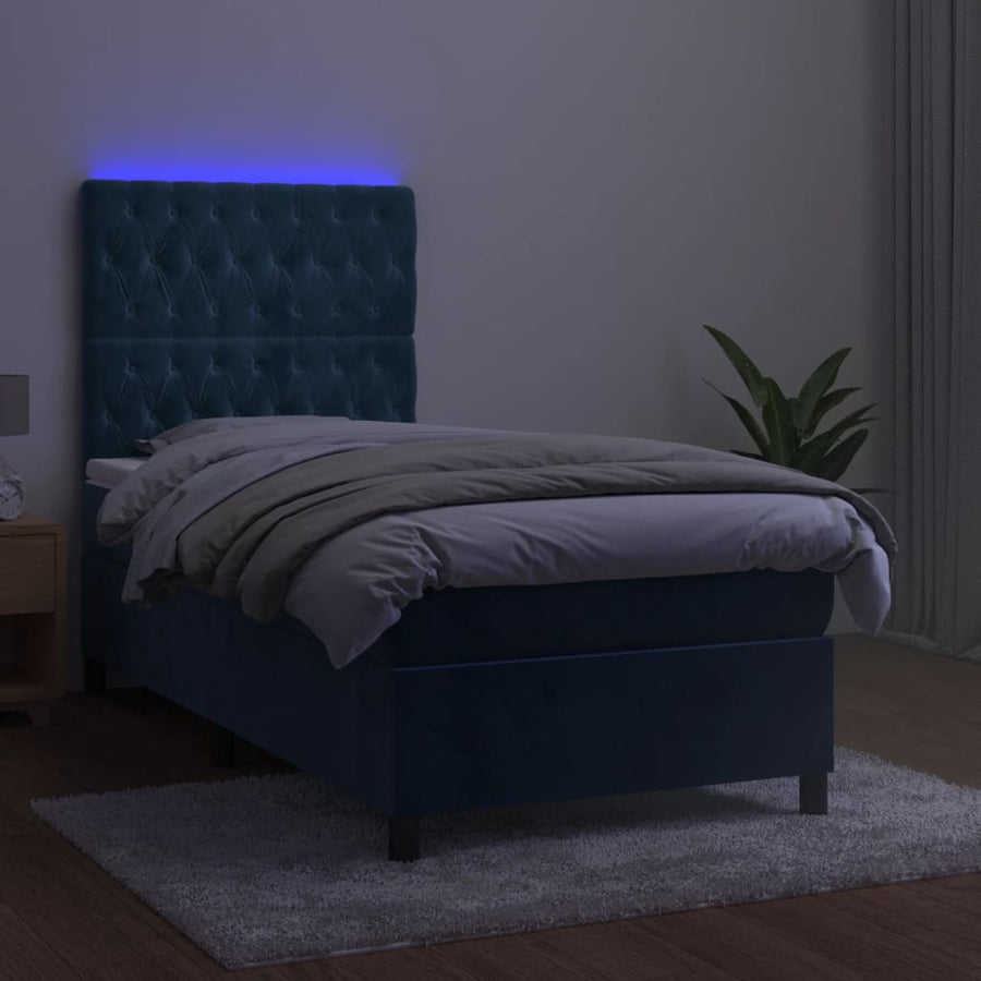 Boxspring Met Matras En Led Fluweel Donkerblauw 80 x 200 cm Getuft ontwerp