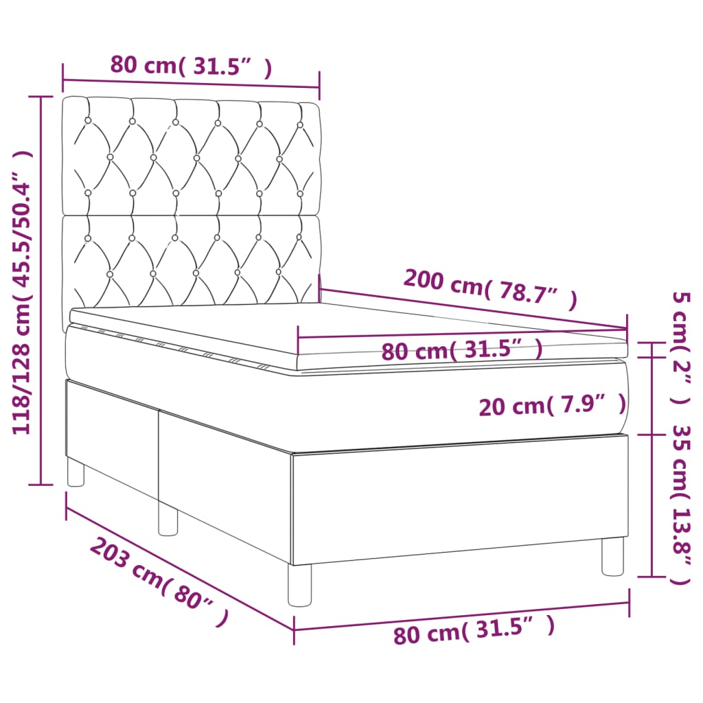 Boxspring Met Matras En Led Fluweel Roze 80 x 200 cm Getuft ontwerp