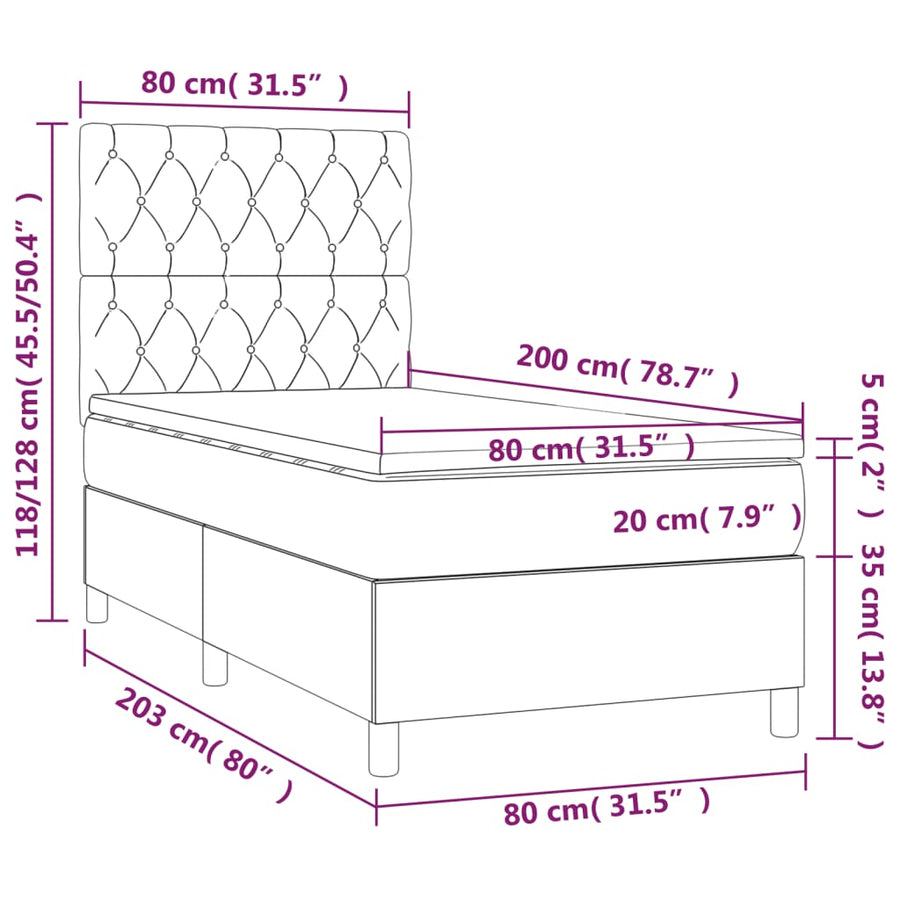 Boxspring Met Matras En Led Fluweel Roze 80 x 200 cm Getuft ontwerp