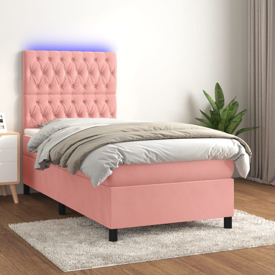 Boxspring Met Matras En Led Fluweel Roze 80 x 200 cm Getuft ontwerp