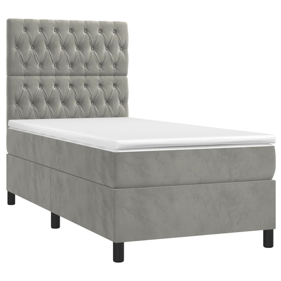 Boxspring Met Matras En Led Fluweel Lichtgrijs 90 x 190 cm Getuft ontwerp