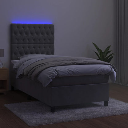 Boxspring Met Matras En Led Fluweel Lichtgrijs 90 x 190 cm Getuft ontwerp