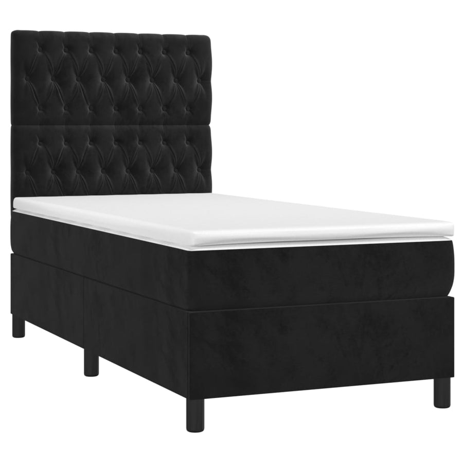 Boxspring Met Matras En Led Fluweel Zwart 90X190 Cm Zwart 90 x 190 cm Getuft ontwerp