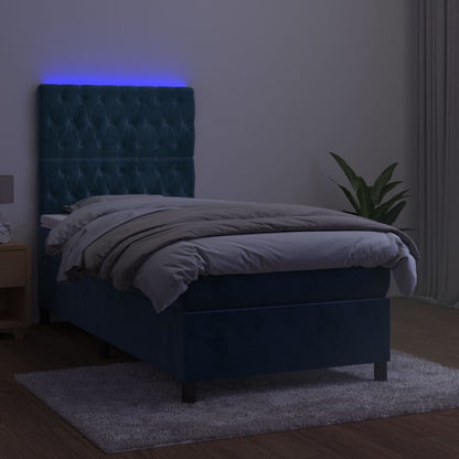 Boxspring Met Matras En Led Fluweel Donkerblauw 90 x 190 cm Getuft ontwerp