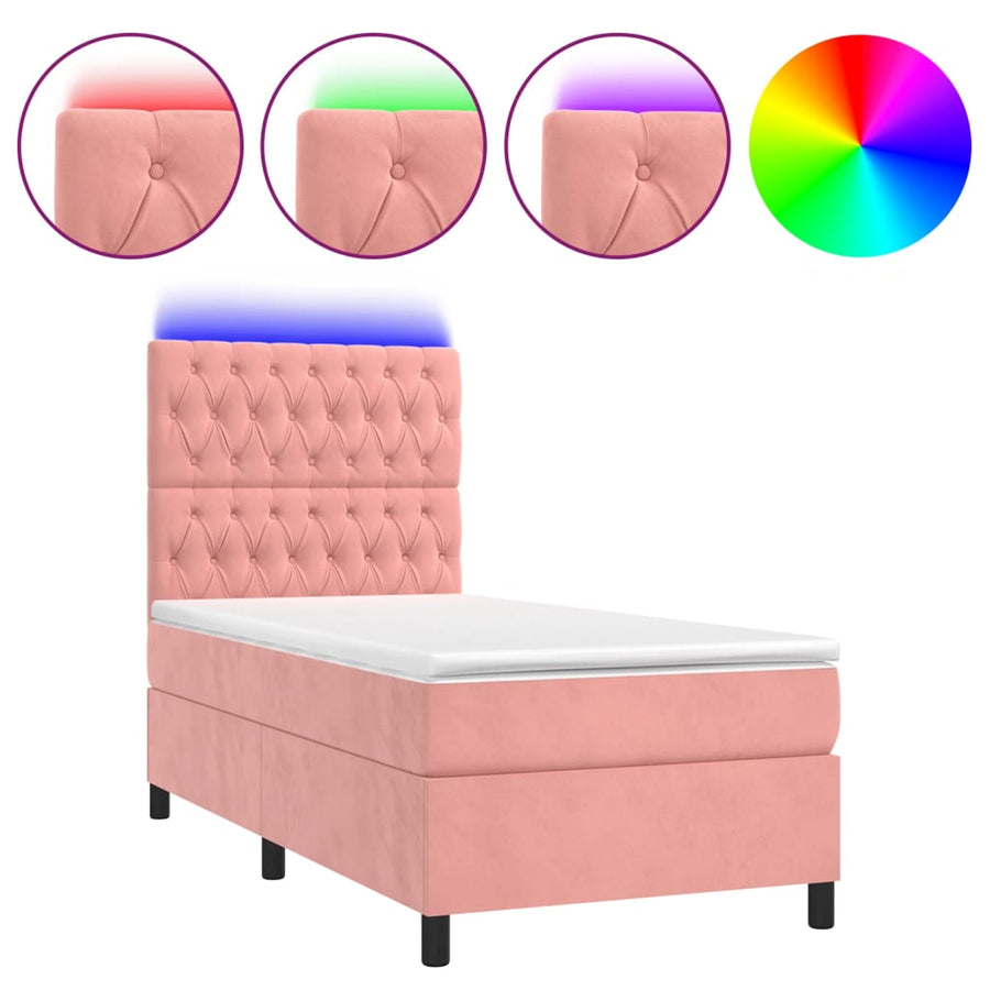 Boxspring Met Matras En Led Fluweel Roze 90 x 190 cm Getuft ontwerp