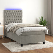 Boxspring met matras LED 90x200 cm lichtgrijs fluweel