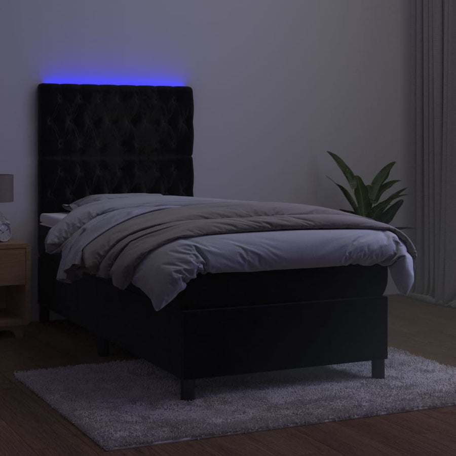 Boxspring Met Matras En Led Fluweel Zwart 90X200 Cm Zwart 90 x 200 cm Getuft ontwerp