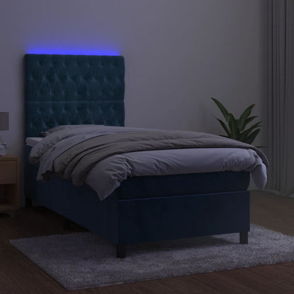 Boxspring Met Matras En Led Fluweel Donkerblauw 90 x 200 cm Getuft ontwerp