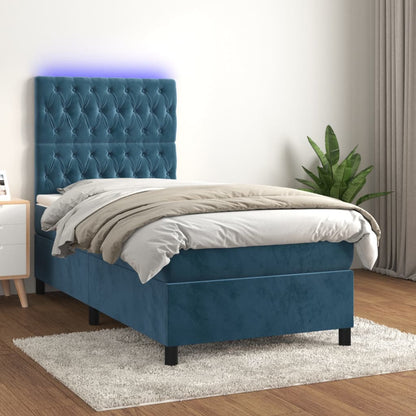 Boxspring Met Matras En Led Fluweel Donkerblauw 90 x 200 cm Getuft ontwerp