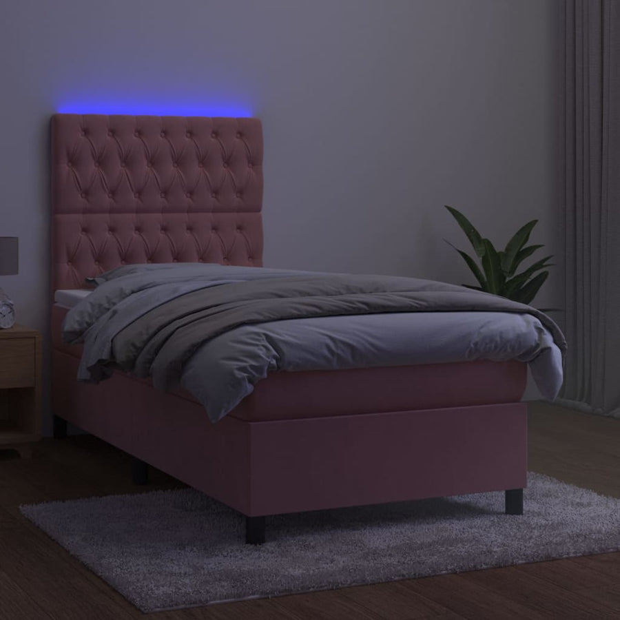 Boxspring Met Matras En Led Fluweel Roze 90 x 200 cm Getuft ontwerp