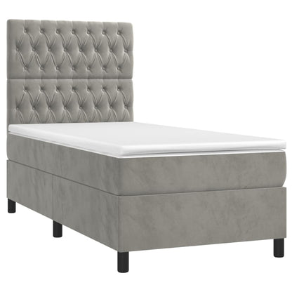 Boxspring Met Matras En Led Fluweel Lichtgrijs 100 x 200 cm Getuft ontwerp