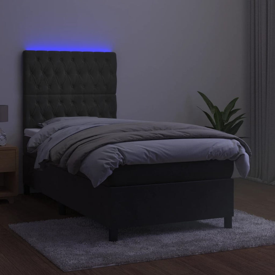 Boxspring Met Matras En Led Fluweel Donkergrijs 100 x 200 cm Getuft ontwerp