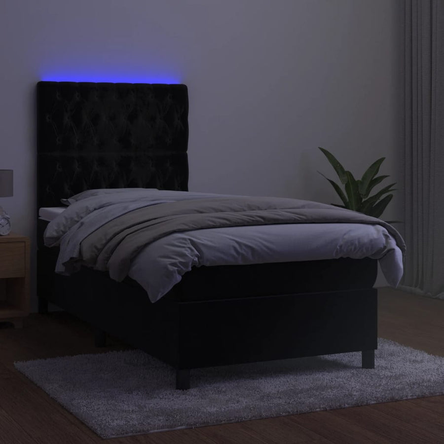 Boxspring Met Matras En Led Fluweel Zwart 100 x 200 cm Getuft ontwerp
