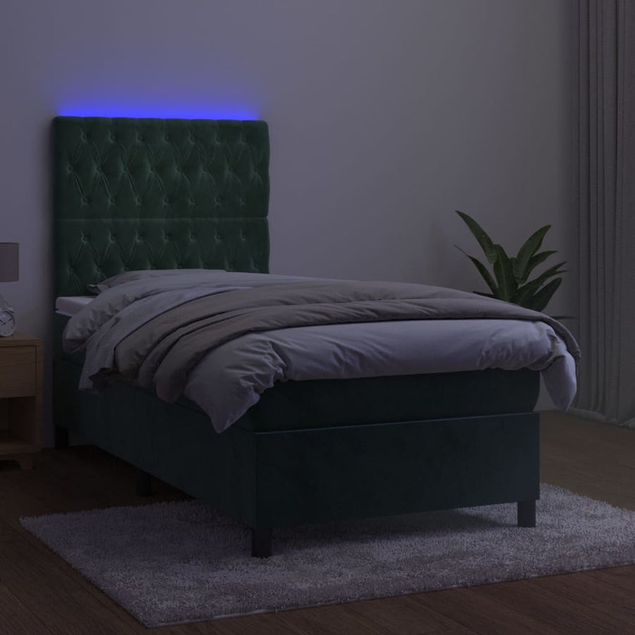 Boxspring Met Matras En Led Fluweel Donkergroen 100 x 200 cm Getuft ontwerp