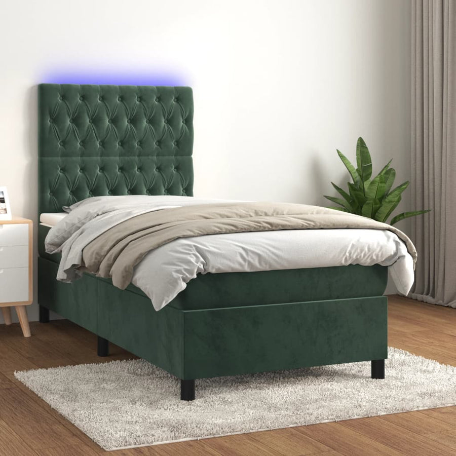 Boxspring Met Matras En Led Fluweel Donkergroen 100 x 200 cm Getuft ontwerp