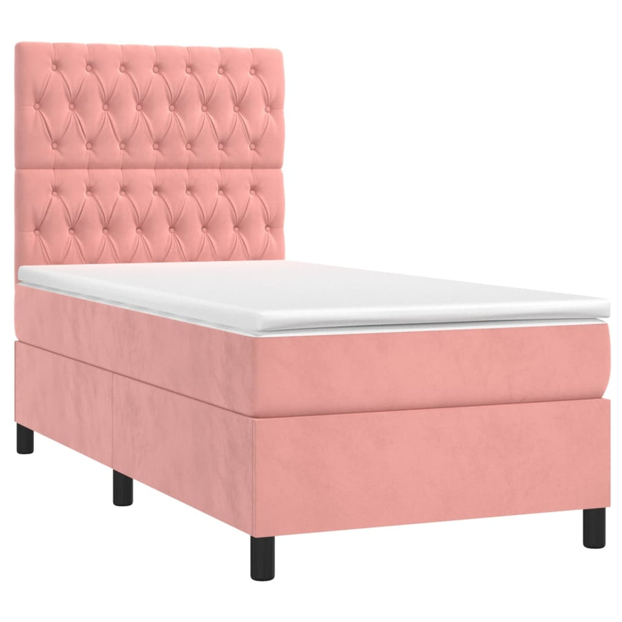 Boxspring Met Matras En Led Fluweel Roze 100 x 200 cm Getuft ontwerp
