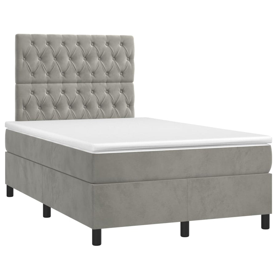 Boxspring Met Matras En Led Fluweel Lichtgrijs 120 x 200 cm Getuft ontwerp