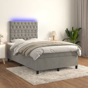 Boxspring met matras 120x200 cm lichtgrijs fluweel LED