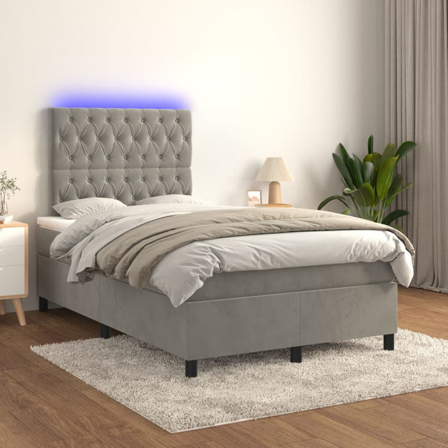 Boxspring Met Matras En Led Fluweel Lichtgrijs 120 x 200 cm Getuft ontwerp