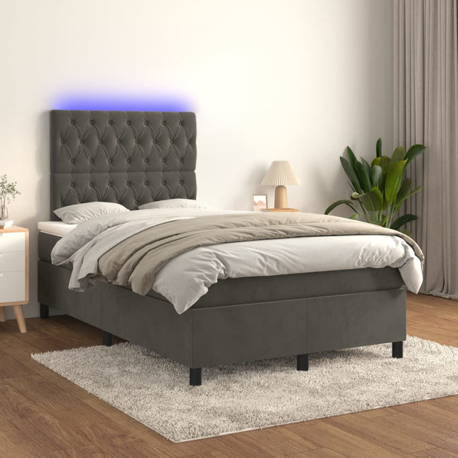 Boxspring Met Matras En Led Fluweel Donkergrijs 120 x 200 cm Getuft ontwerp