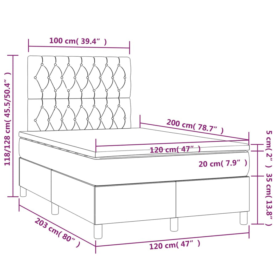 Boxspring Met Matras En Led Fluweel Zwart 120 x 200 cm Getuft ontwerp